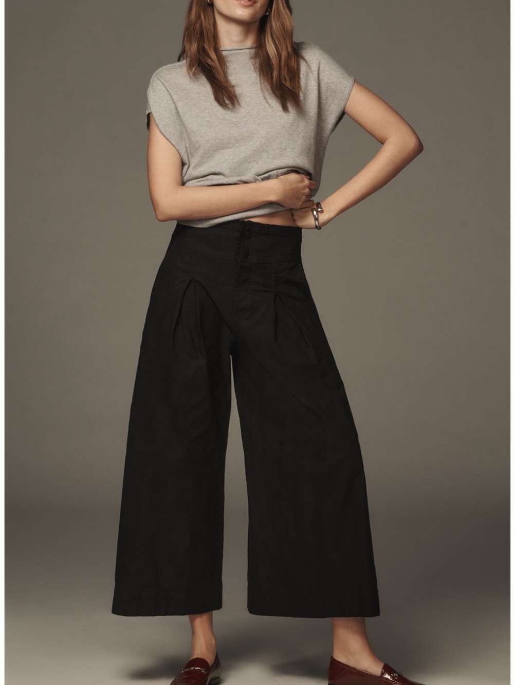 Maeve Wide Leg High-Waist Black Cropped Trousers